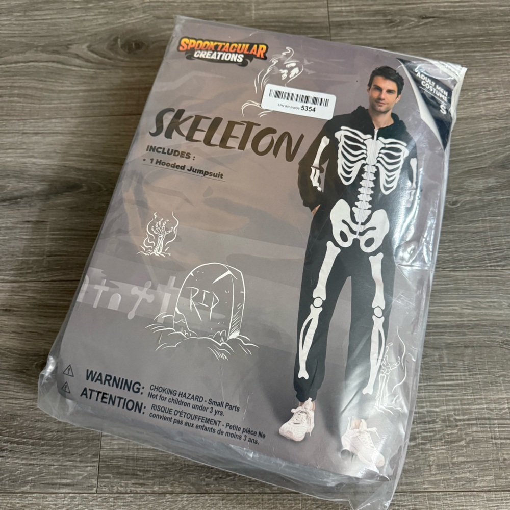 NWT Spooktacular Creations Skeleton Onesie Men Costume Pajama Hooded Size Small